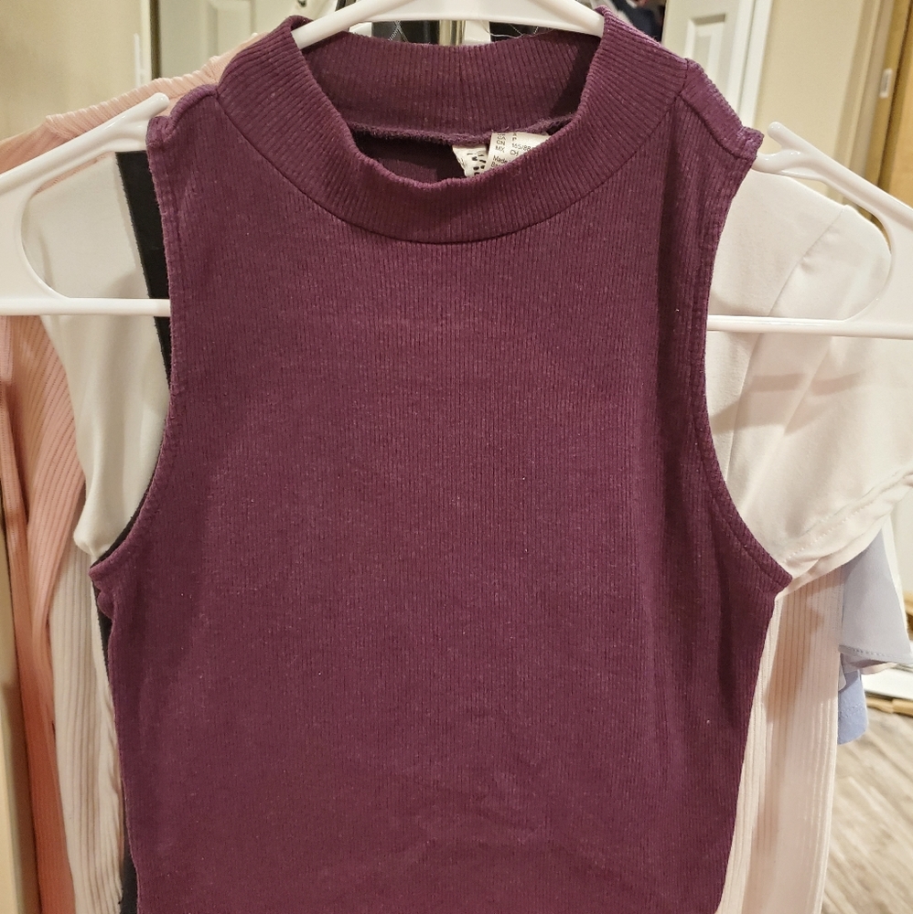 Purple and Black turtleneck cropped tops